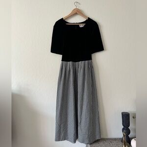 Sold Vintage 90s plaza south cottage dress black velvet gingham women’s plus 16